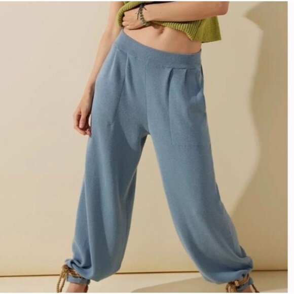 Free People Beach Knit Jogger M Blue Athleisure Sweatpant Soft Cozy Loungewear - Picture 1 of 7
